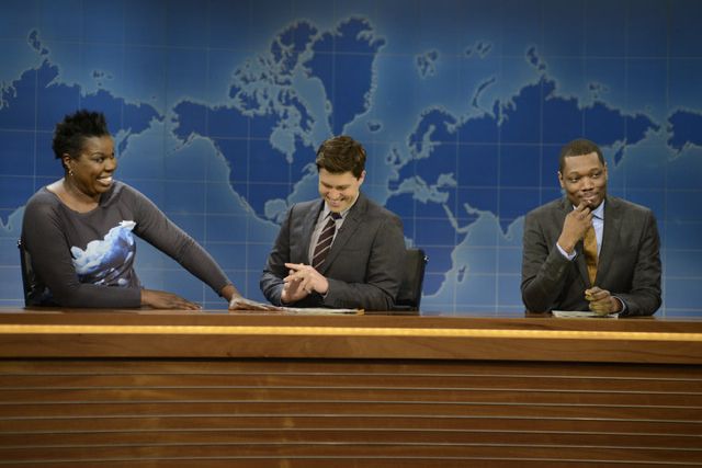 This was one of the best Weekend Update's of the season, and included Che and Jost tackling Eric Garner trial, plus visits from Anthony Crispino, relationship expert Leslie Jones, and Kim Kardashian.